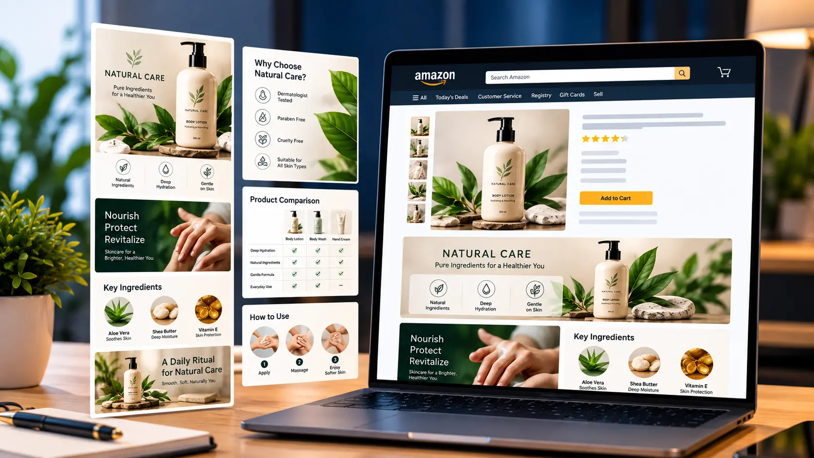 Amazon A+ Content design showcasing product features and brand storytelling